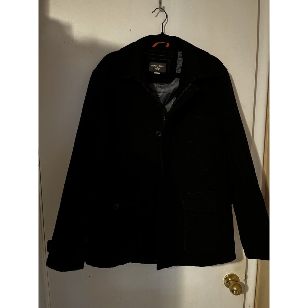 Dockers Men's Black Wool Blend Peacoat Jacket Small